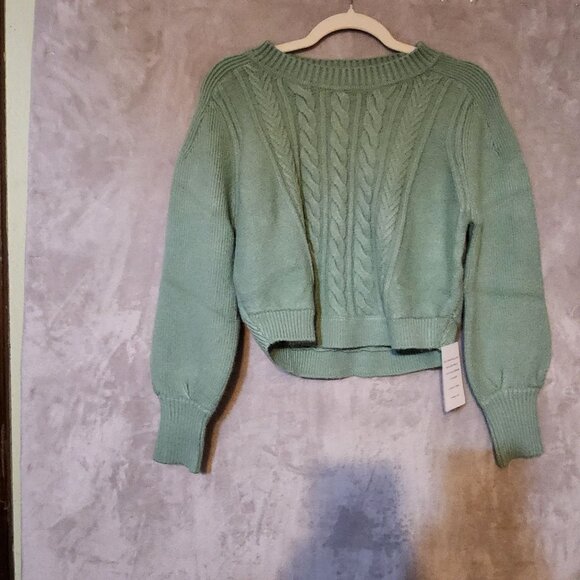For Love & Lemons Sydney Comfy French Women's Green‎ Cable Knit Crop Sweater 2XL - Picture 5 of 8